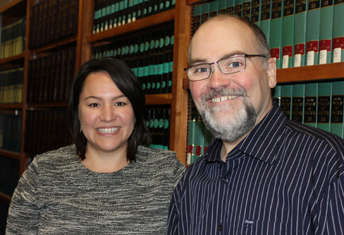 Former SJCL Library Director Alicia Diaz Wrest poses with new Library Director Mark Masters
